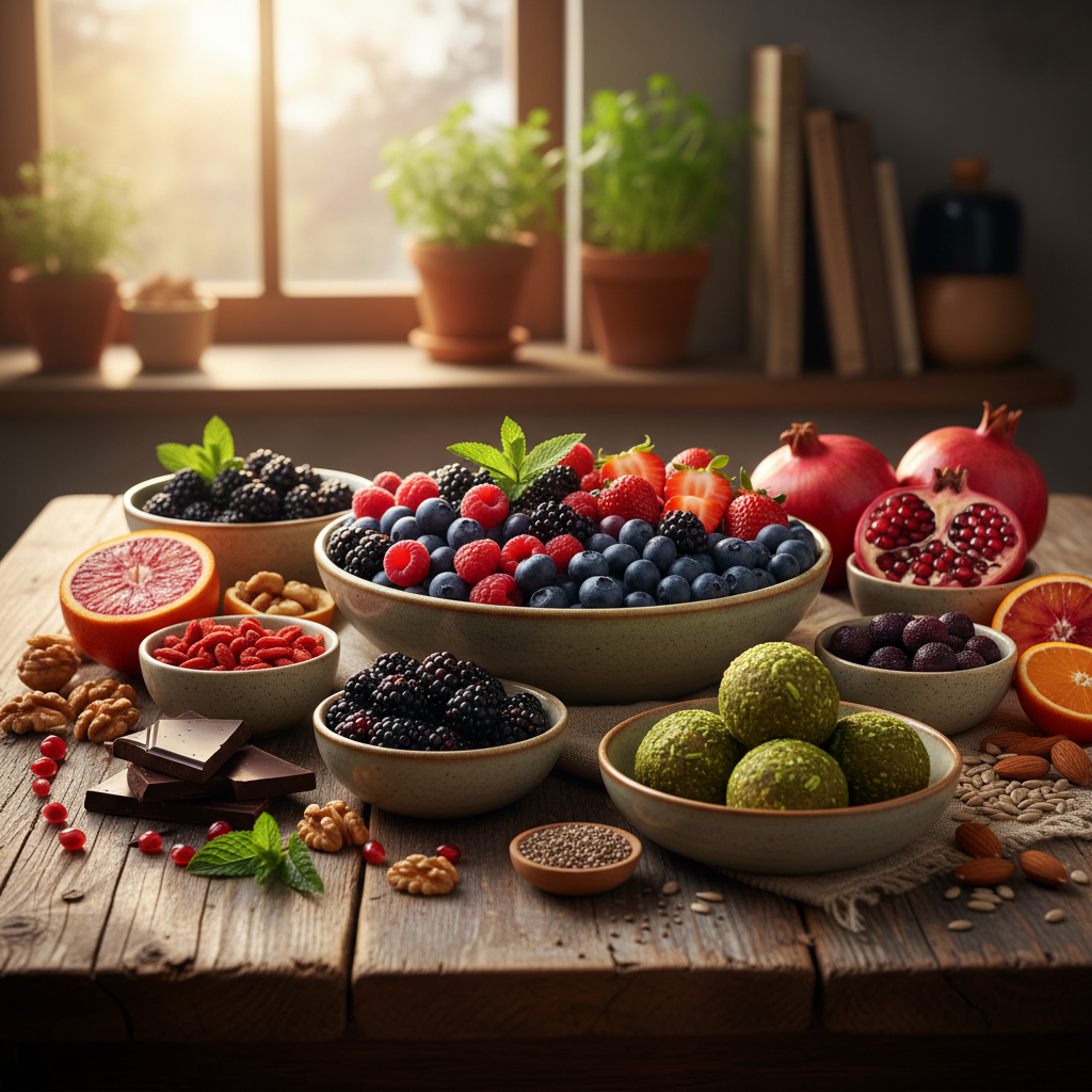 Buah beri dan makanan kaya antioksidan berwarna-warni